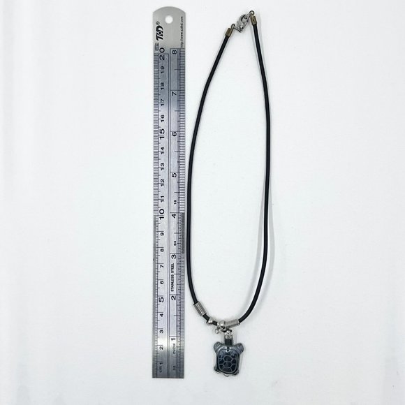 Cute Hematite Sea Turtle Pendant Black Cord 16” Necklace - Picture 4 of 7